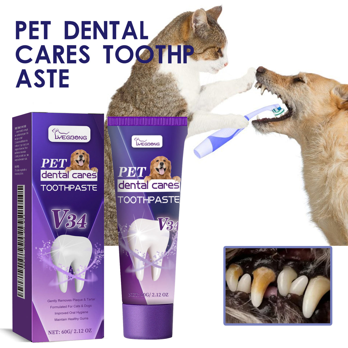 Pet V34 Toothpaste, Pet Clean Bad Breath Tartar Care Gum Care Toothpaste