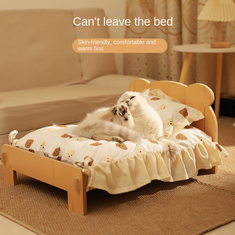 Cat Bed Universal Pet Bed Pet Nest Dog Nest Removable Solid Wood Bed Cute Kitten Princess Bed Pet Supplies