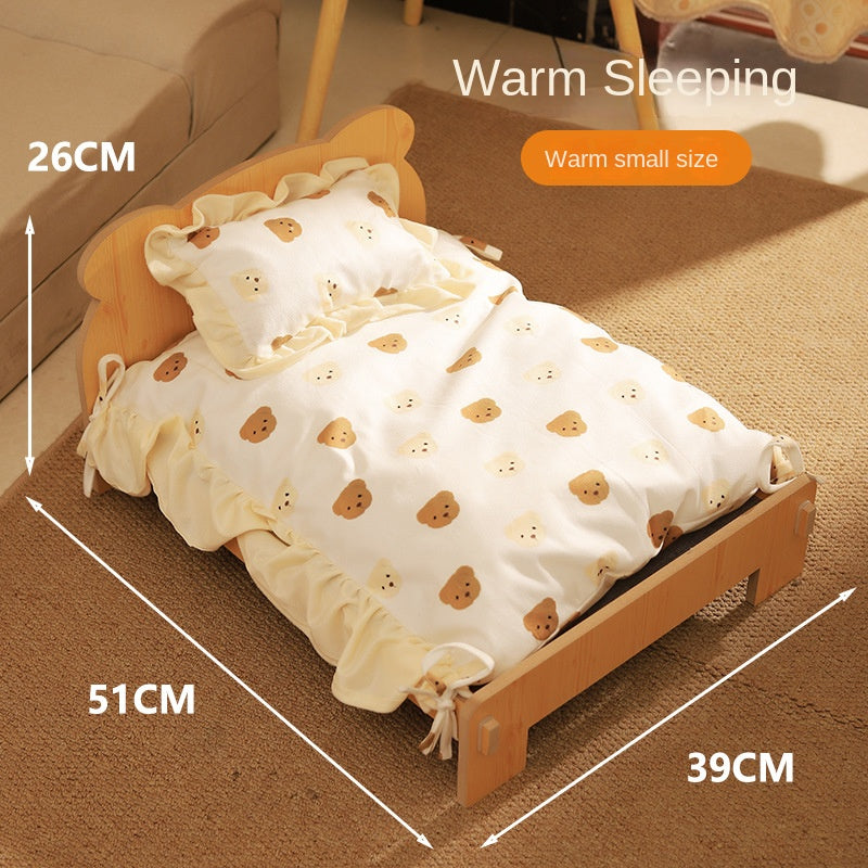 Cat Bed Universal Pet Bed Pet Nest Dog Nest Removable Solid Wood Bed Cute Kitten Princess Bed Pet Supplies