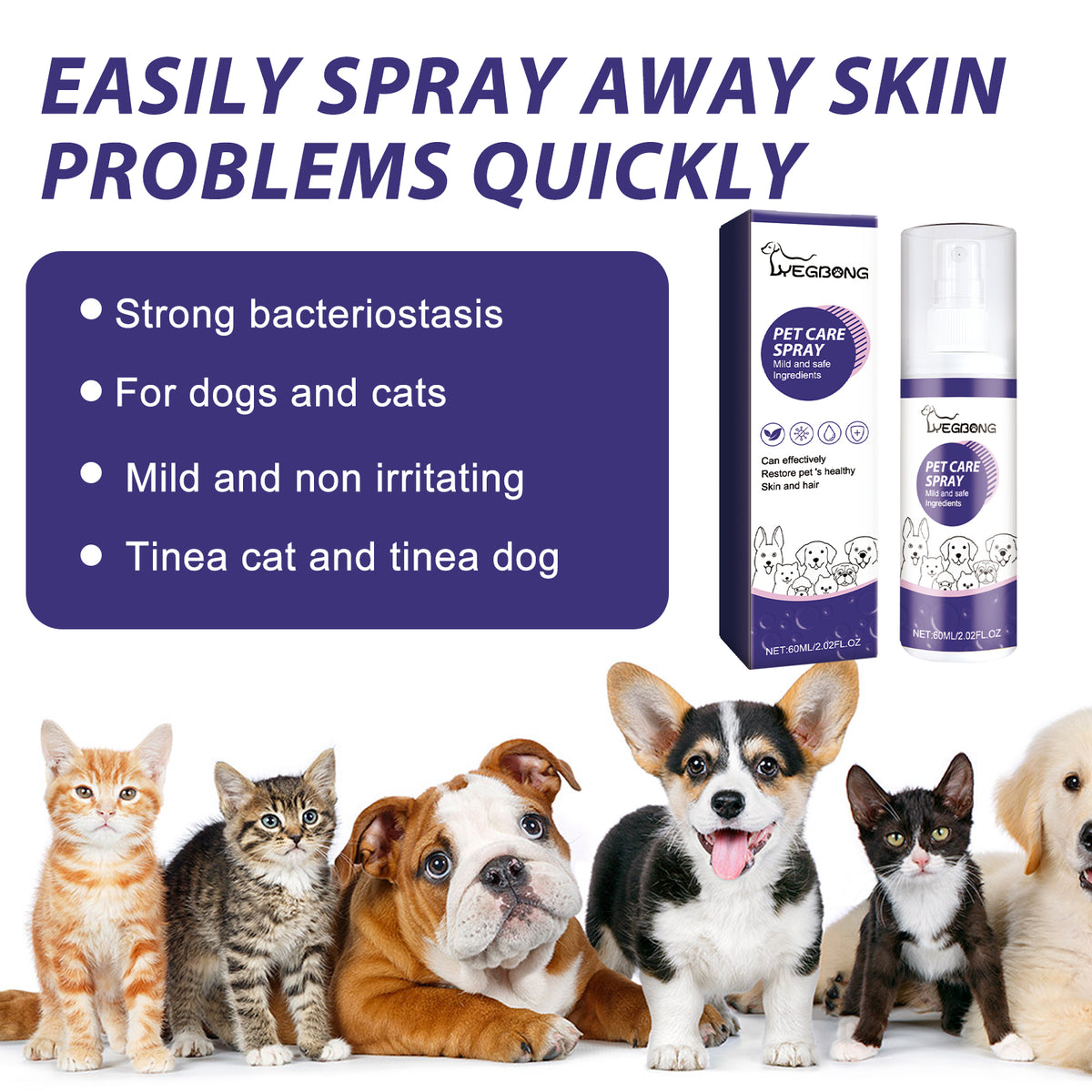 Pet Care Spray, Pet Cat And Dog Skin Wound Care Skin Moss Itchy Repair Spray