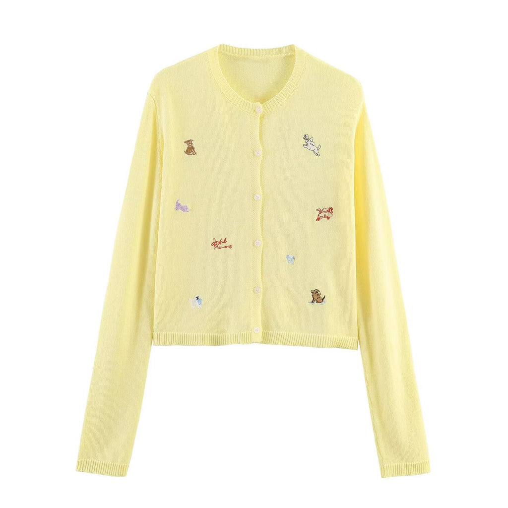 Women's Knit Cardigan with Cute Pet Embroidery